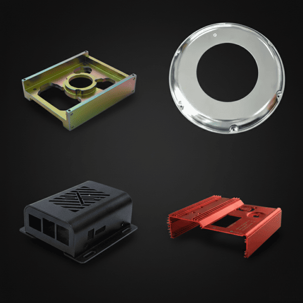 Various surface finishes on metal stamped parts including plating, coating and polishing