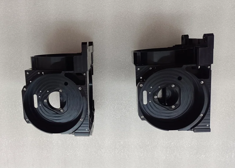 Machined detail of a precision 5-axis aluminum frame