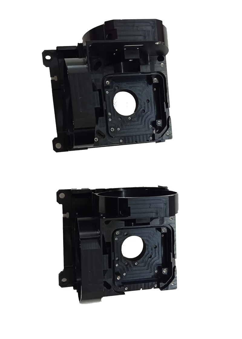 Precision machined aluminum frame part, portrait view
