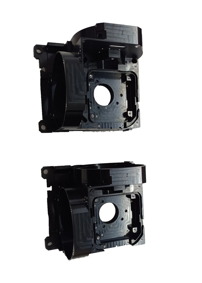 Detail view of a black anodized aluminum frame component